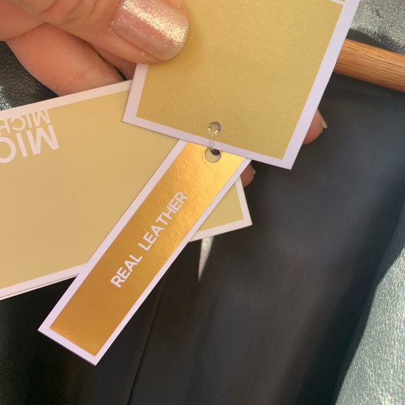 NWT Michael Kors black genuine leather moto jacket size XS - Picture 9 of 14